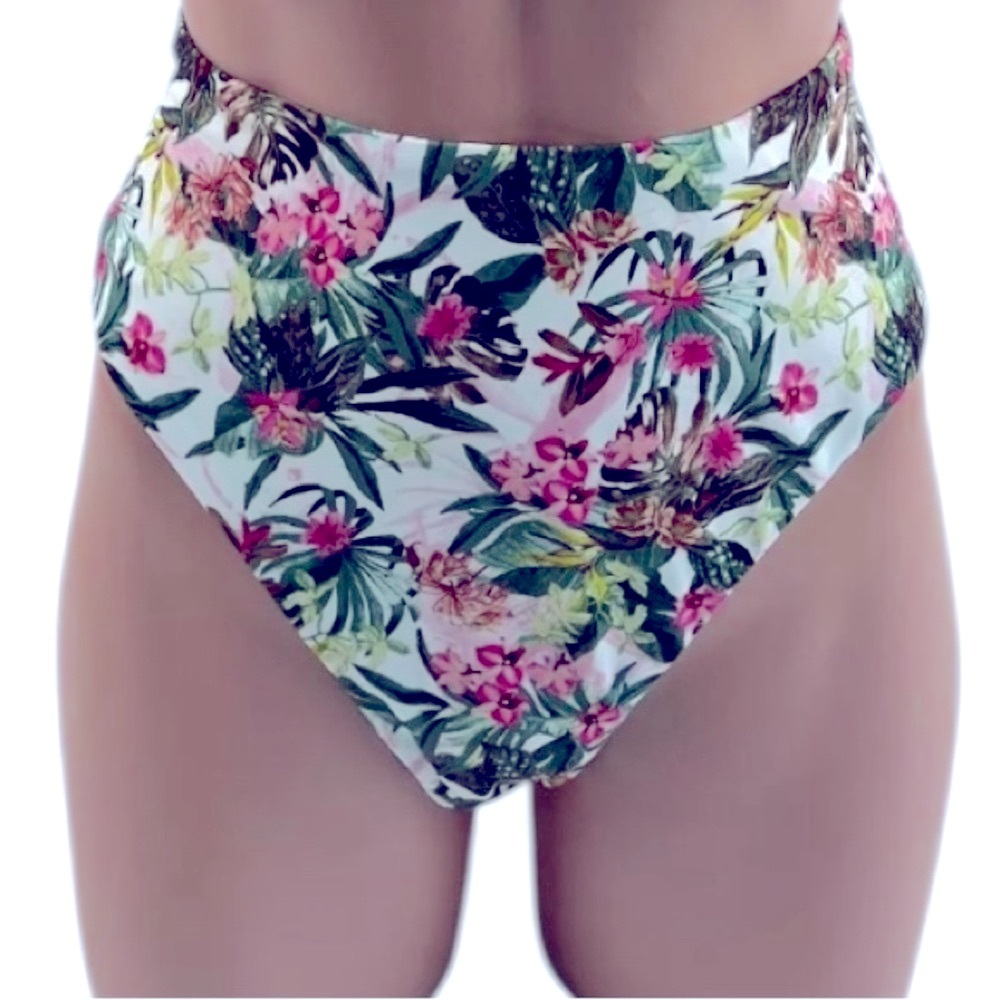 Victoria's Secret Pink Green Bikini High Rise Waist Bottom Tropical Floral L